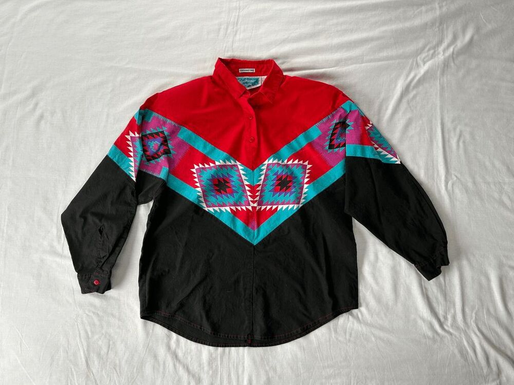 Southwest Canyon Western/Aztec Style Long Sleeve Pullover Shirt, Size L, Cotton